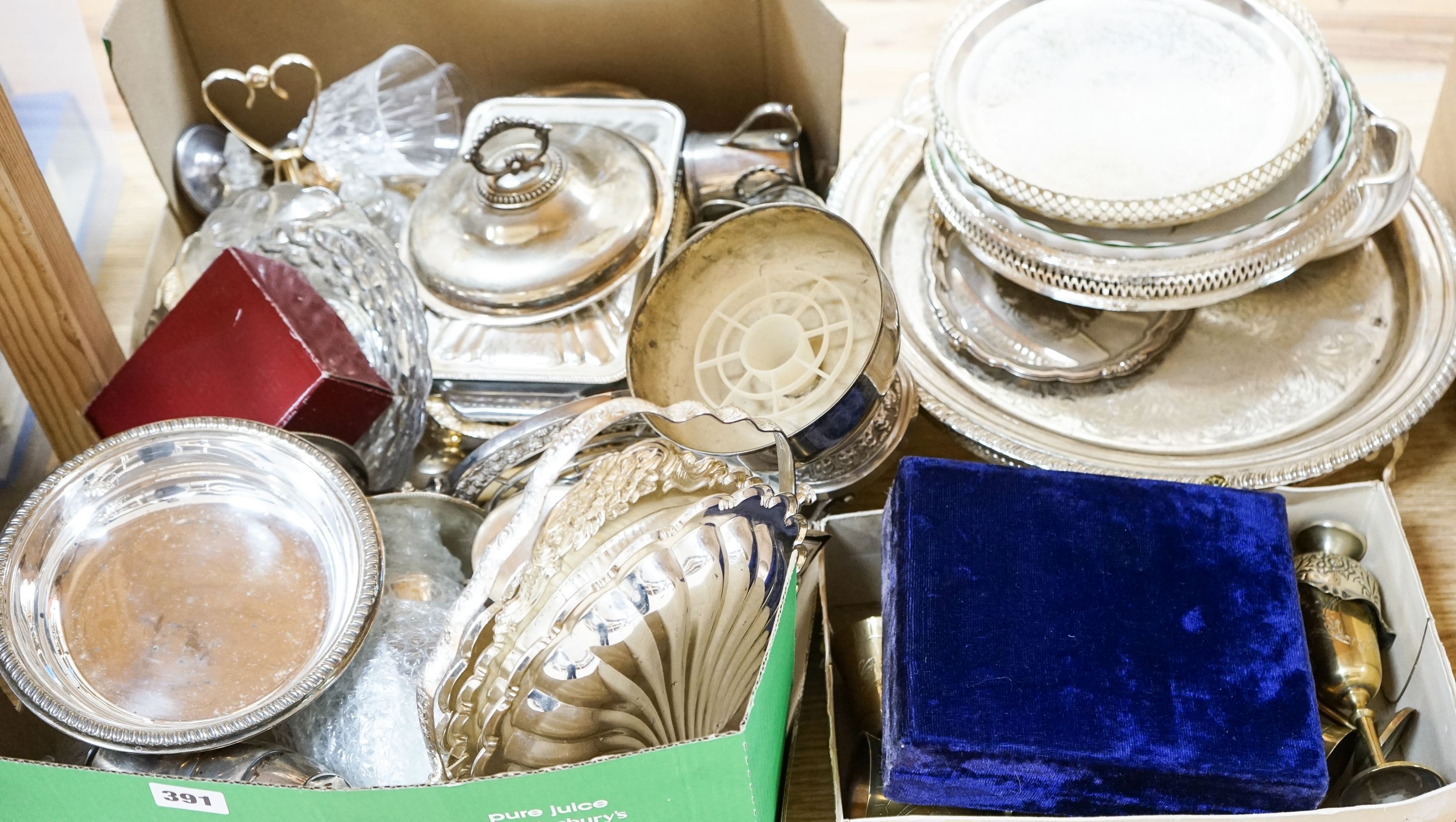 A large quantity of silver plated wares to include toast rack, cruets etc.